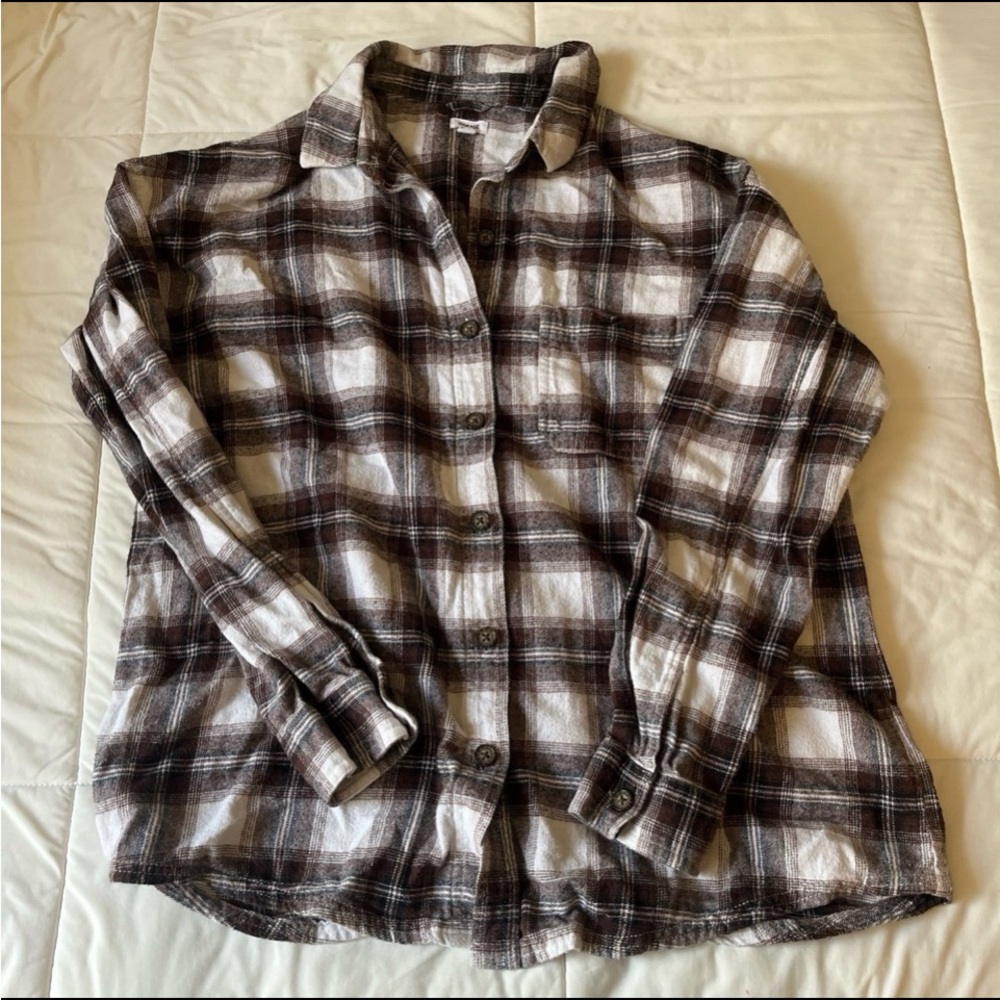 Garage Brown and White Plaid Button Down Shirt